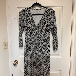 Talbots Black and White Geometric Long Sleeve Dress